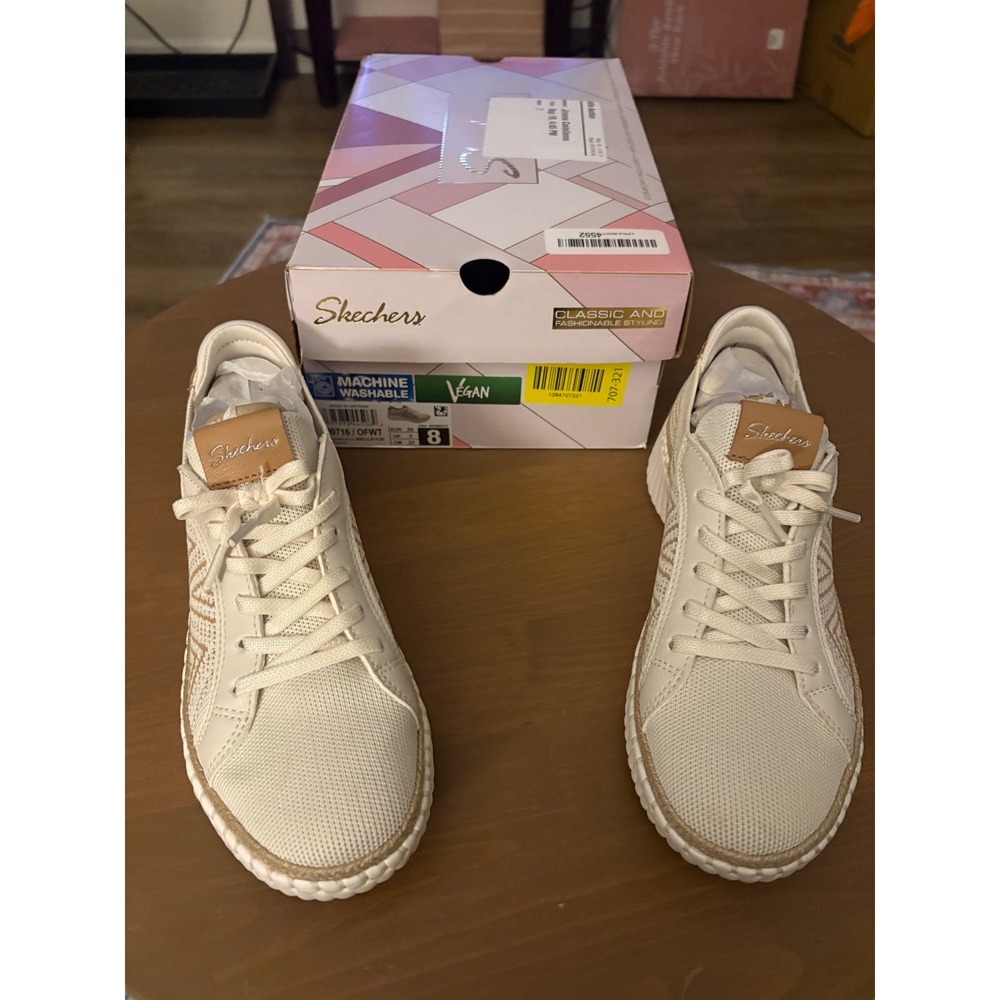 Skechers Wilshire Blvd Bellevue Off White Vegan Sneakers Womens 8 Washable - Picture 3 of 6